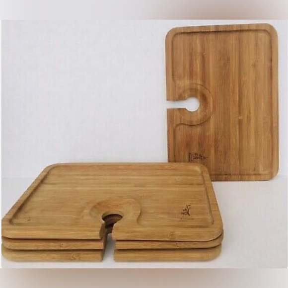 NWOT Bamboo Hors d'oeuvres Plate with Wine Glass Holder: Set 4 - Picture 13 of 13